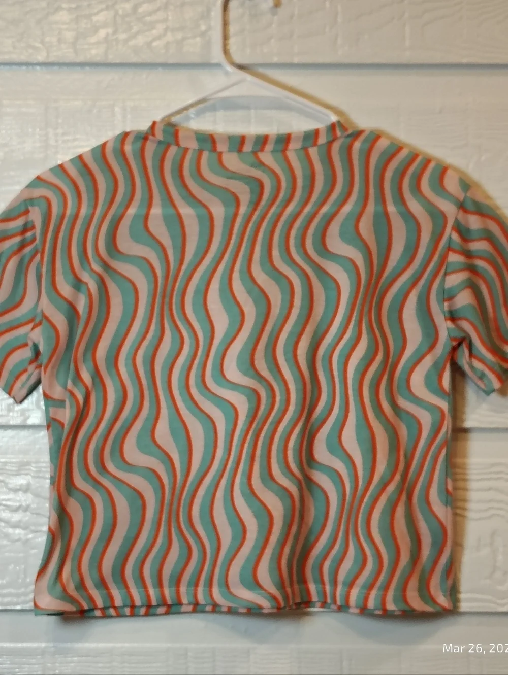 NORDSTROM RACK Babydoll COLORFUL Cropped T-Shirt JUNIOR SZ LG Short Sleeve RETRO - Picture 3 of 3